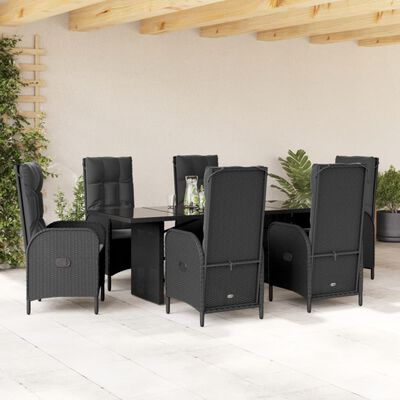 vidaXL Set da Pranzo da Giardino 7 pz Nero con Cuscini in Polyrattan