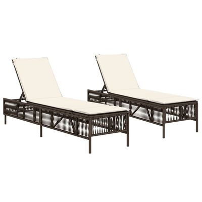 vidaXL Lettini Prendisole 2 pz con Cuscini Marrone in Polyrattan