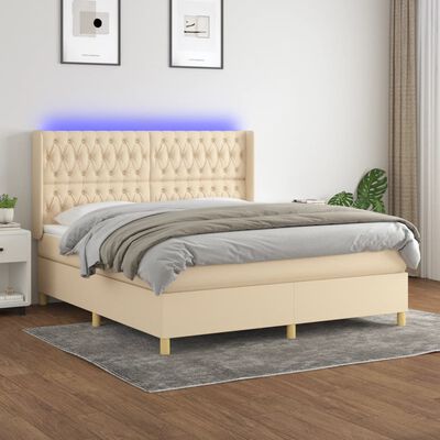 vidaXL Letto a Molle con Materasso e LED Crema 160x200 cm in Tessuto