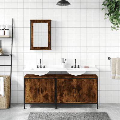 vidaXL Set Mobili da Bagno 3 pz Rovere Fumo in Legno Multistrato