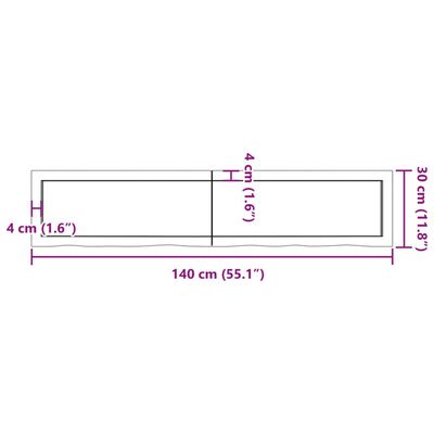 vidaXL Piano Bagno Marrone 140x30x(2-6) cm Legno Massello Trattato