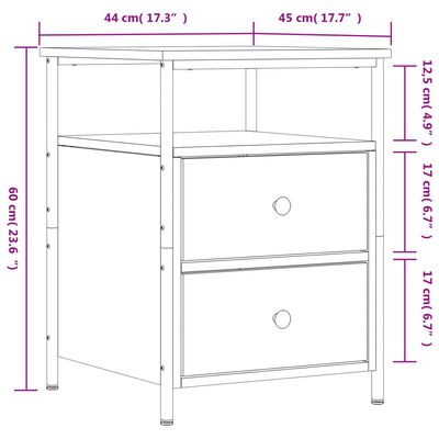 vidaXL Comodini 2 pz Rovere Marrone 44x45x60 cm in Legno Multistrato