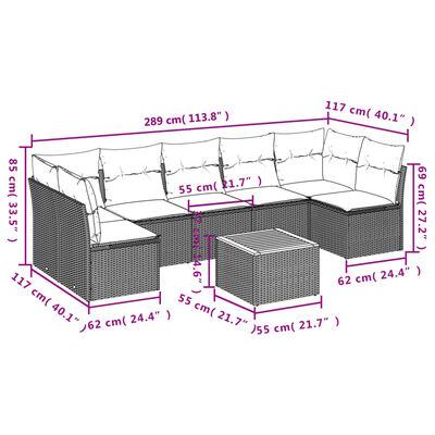 vidaXL Set Divano da Giardino 8 pz con Cuscini Beige Misto Polyrattan