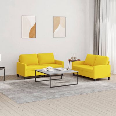 vidaXL Set di Divani 2 pz con Cuscini Giallo Chiaro in Tessuto