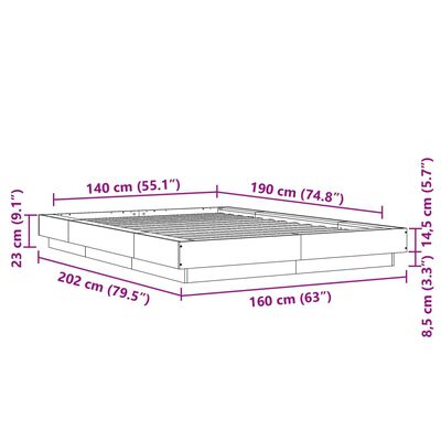 vidaXL Giroletto Luci LED Grigio Cemento 140x190 cm Legno Multistrato