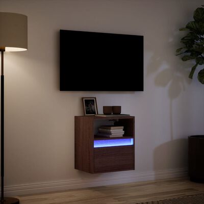 vidaXL Mobile TV a Parete con Luci LED Rovere Marrone 41x31x45 cm