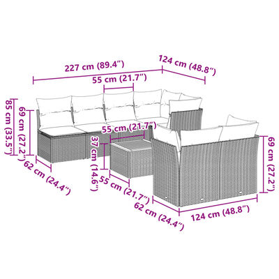 vidaXL Set Divano da Giardino 8 pz con Cuscini Grigio in Polyrattan