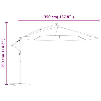 vidaXL Ombrellone a Sbalzo con LED e Palo in Metallo 350 cm Tortora