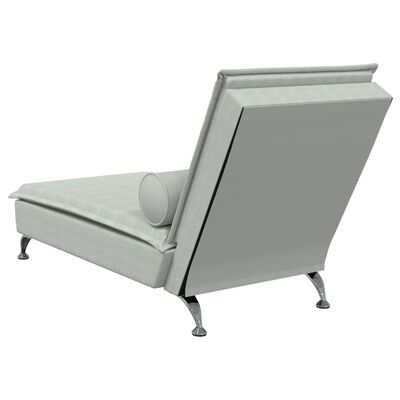 vidaXL Chaise Longue Massaggi Cuscino a Rullo Grigio Chiaro in Velluto