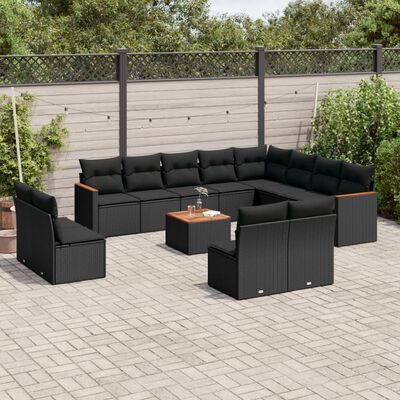 vidaXL Set Divani da Giardino 13pz con Cuscini Nero in Polyrattan