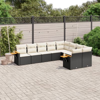 vidaXL Set Divani da Giardino 9 pz con Cuscini Nero in Polyrattan