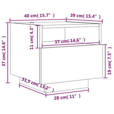 vidaXL Comodino con Luci LED Grigio Sonoma 40x39x37 cm