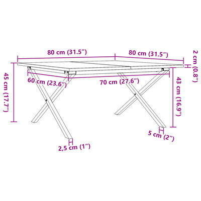 vidaXL Tavolino da Salotto Telaio a X 80x80x45 cm Legno Pino e Acciaio