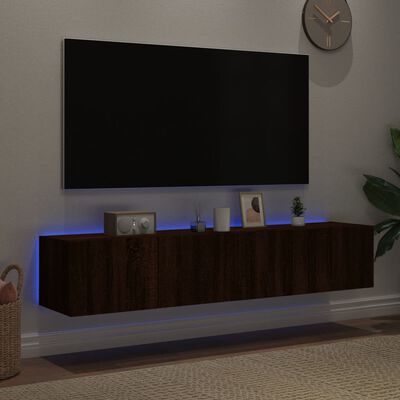 vidaXL Mobili TV a Parete con Luci LED 2pz Rovere Marrone 80x35x31 cm