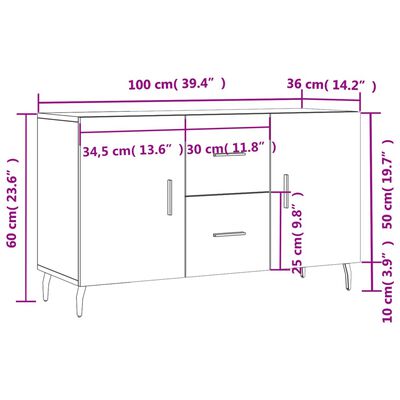 vidaXL Credenza Bianco Lucido 100x36x60 cm in Legno Multistrato