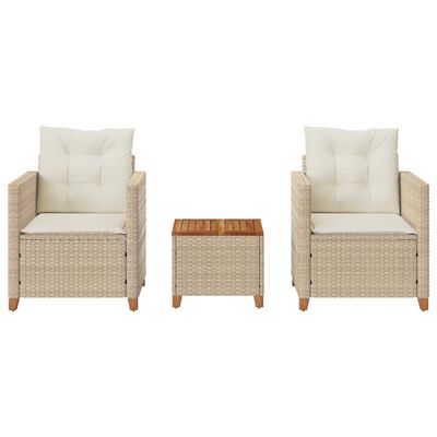 vidaXL Set da Bistrò 3 pz con Cuscini Beige Polyrattan e Legno Acacia