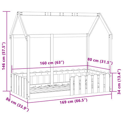 vidaXL Giroletto Casetta Bambini Marrone Cera 80x160 cm Massello Pino