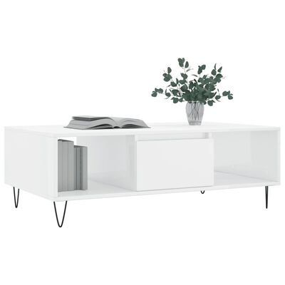 vidaXL Tavolino da Salotto Bianco Lucido 104x60x35cm Legno Multistrato