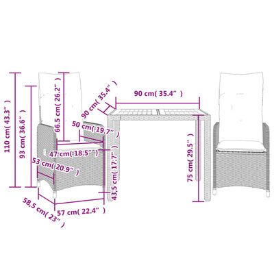 vidaXL Set da Bistrò da Giardino 3 pz con Cuscini Beige in Polyrattan