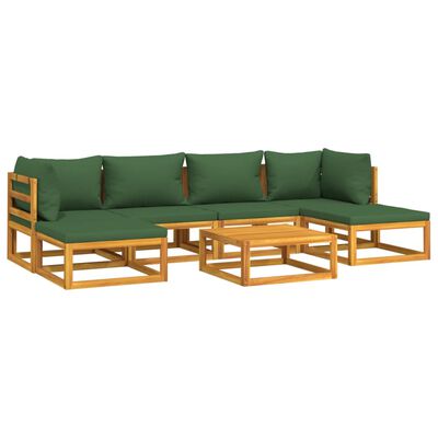 vidaXL Set Salotto da Giardino 7pz con Cuscini Verdi in Legno Massello