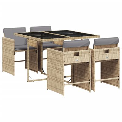 vidaXL Set Pranzo da Giardino 5 pz con Cuscini Beige Misto Polyrattan