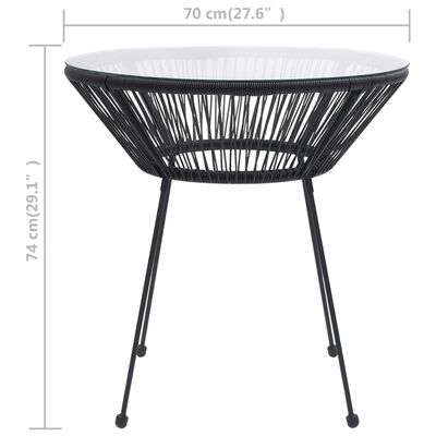 vidaXL Tavolo da Pranzo per Giardino Nero Ø70x74 cm in Rattan e Vetro