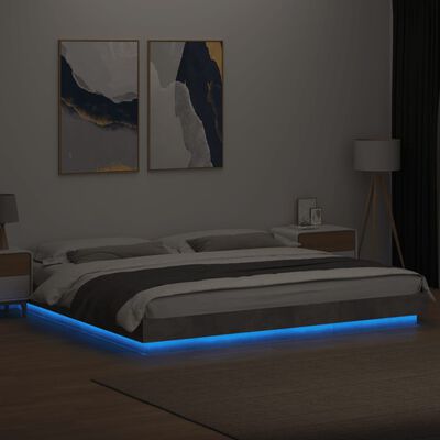 vidaXL Giroletto Luci LED Grigio Cemento 180x200 cm Legno Multistrato