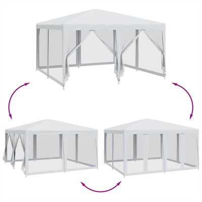 vidaXL Tenda per Feste con 8 Pareti Laterali in Rete Bianco 4x4 m HDPE