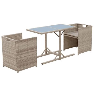 vidaXL Set da Bistrot 3 pz con Cuscini in Polyrattan Beige