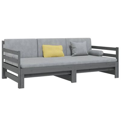 vidaXL Dormeuse Estraibile Grigia 2x(90x190) cm Legno Massello di Pino