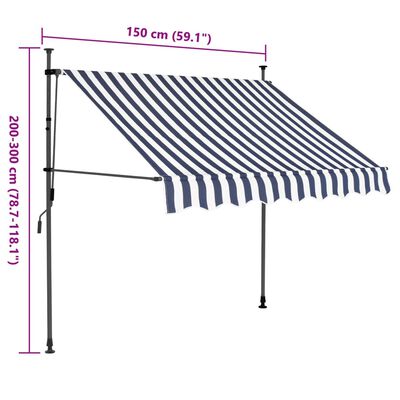 vidaXL Tenda da Sole Retrattile Manuale con LED 150 cm Blu e Bianca