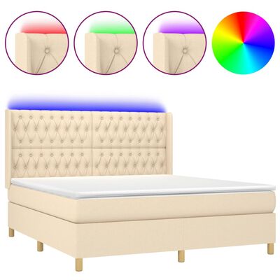 vidaXL Letto a Molle con Materasso e LED Crema 160x200 cm in Tessuto