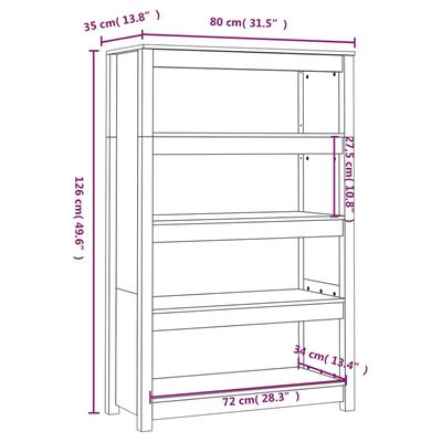 vidaXL Libreria 80x35x126 cm in Legno Massello di Pino