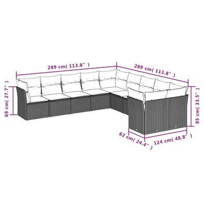 vidaXL Set Divano da Giardino 10 pz con Cuscini Beige in Polyrattan