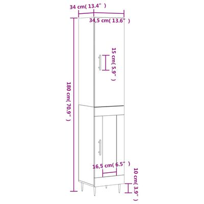 vidaXL Credenza 34,5x34x180 cm in Legno Multistrato Bianco Lucido