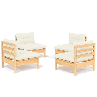 vidaXL Set Salotto da Giardino 4 pz con Cuscini Crema in Legno di Pino