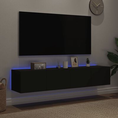 vidaXL Mobili TV a Parete con Luci LED 2pz Neri 80x35x31 cm