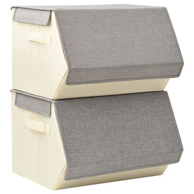 vidaXL Scatole Impilabili con Coperchio Set 2pz Tessuto Grigio e Crema