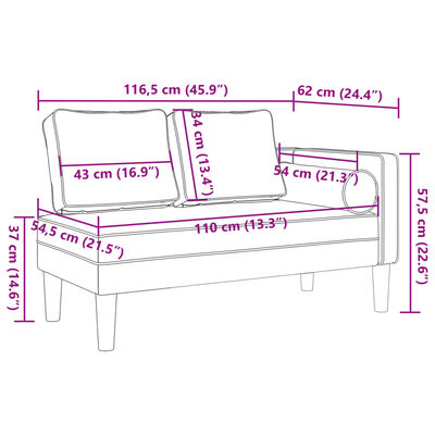 vidaXL Chaise Longue con Cuscini Crema in Velluto