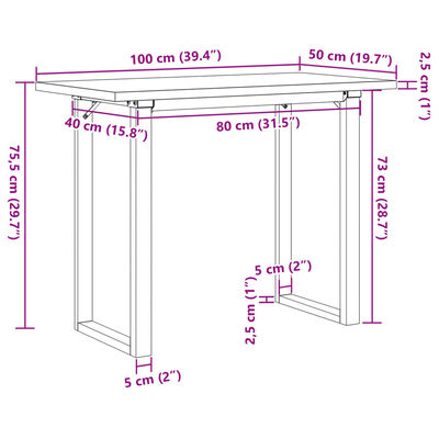 vidaXL Tavolo da Pranzo Telaio a O 100x50x75,5cm Massello Pino e Ghisa