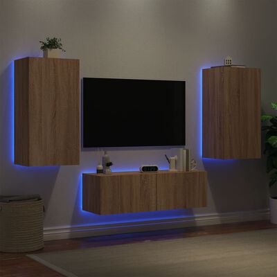 vidaXL Mobili TV a Muro 3pz con Luci LED Rovere Sonoma