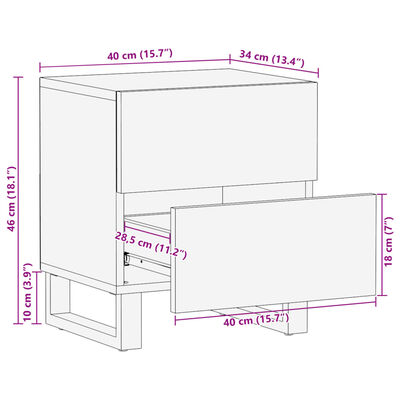 vidaXL Comodini 2pz 40x34x46 cm in Legno Massello di Mango