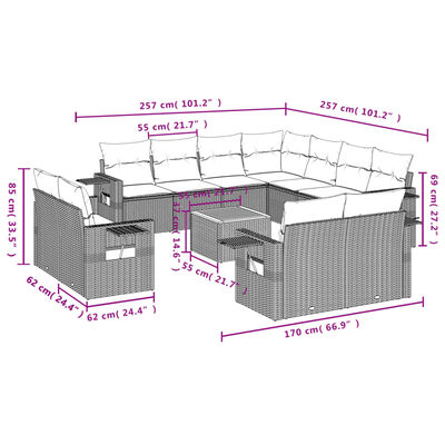 vidaXL Set Divani da Giardino 12 pz con Cuscini Grigio in Polyrattan