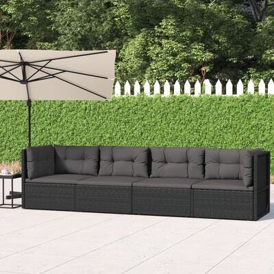 vidaXL Set Divani da Giardino 4 pz con Cuscini Nero in Polyrattan