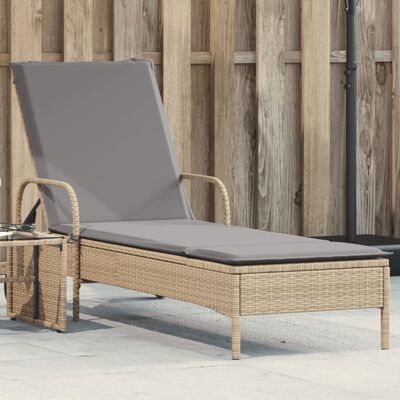 vidaXL Lettino Prendisole con Ruote e Cuscino in Polyrattan Beige