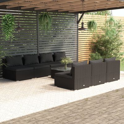 vidaXL Set Mobili da Giardino con Cuscini 8 pz in Polyrattan Nero