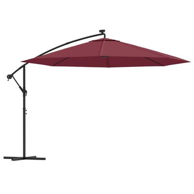 vidaXL Ombrellone a Sbalzo con LED Rosso Bordò 350 cm