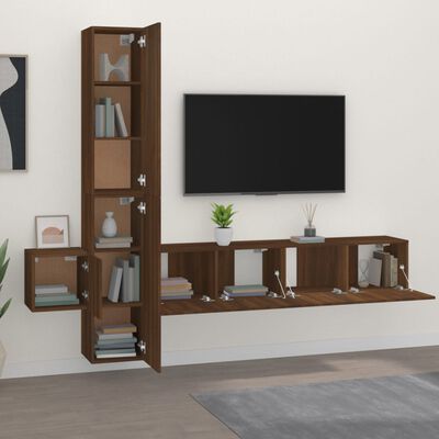 vidaXL Set di Mobili Porta TV 5 pz Rovere Marrone in Legno Multistrato