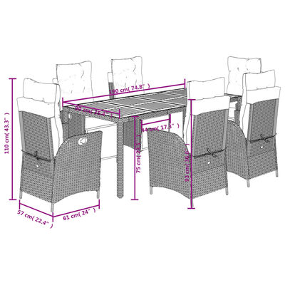 vidaXL Set da Pranzo da Giardino 7 pz Nero con Cuscini in Polyrattan