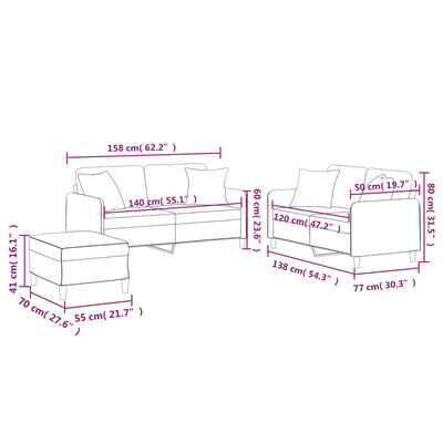 vidaXL Set Divani 3 pz con Cuscini Grigio Chiaro in Tessuto